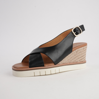 Hayla Black Leather Wedges