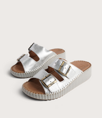 Solena Silver Leather Slides