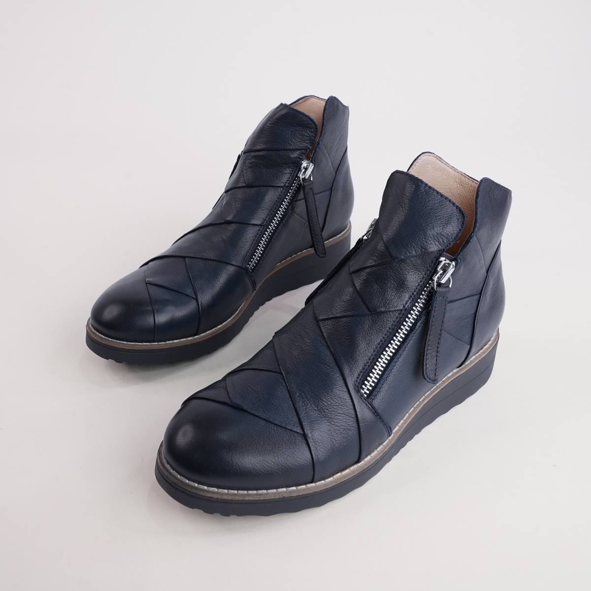 Omeah Navy/ Navy Leather Ankle Boots
