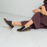 Alpopo Black Patent Lace-up Flats