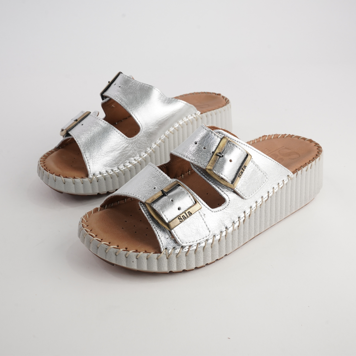 Solena Silver Leather Slides