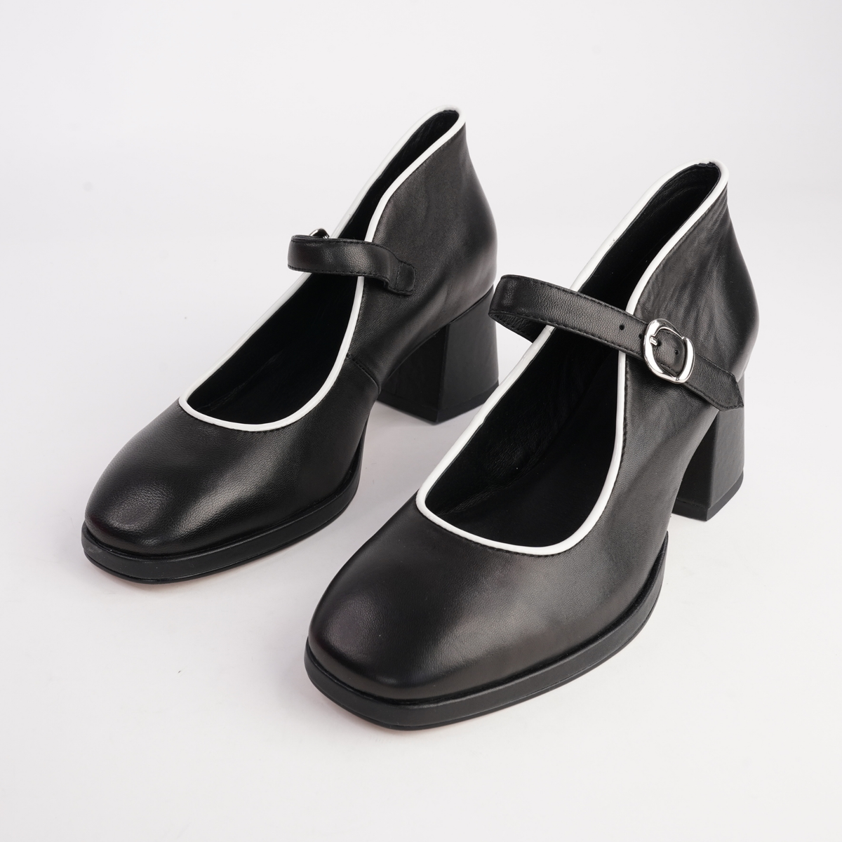 Podium Black/ Milk Leather Heels - BRESLEY | Shouz