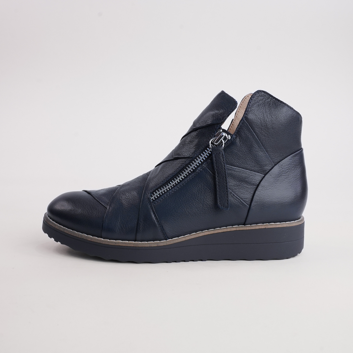 Omeah Navy/ Navy Leather Ankle Boots