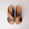 Harli Black/ Dark Tan Leather Slides