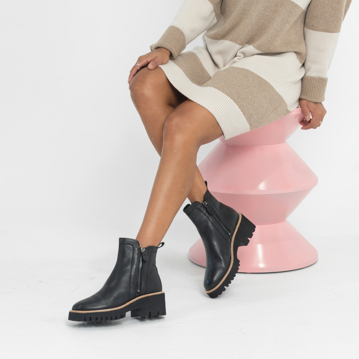 Waizey Black Leather Ankle Boots