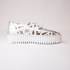 Bello White & Silver Shrunken Leather Sneakers