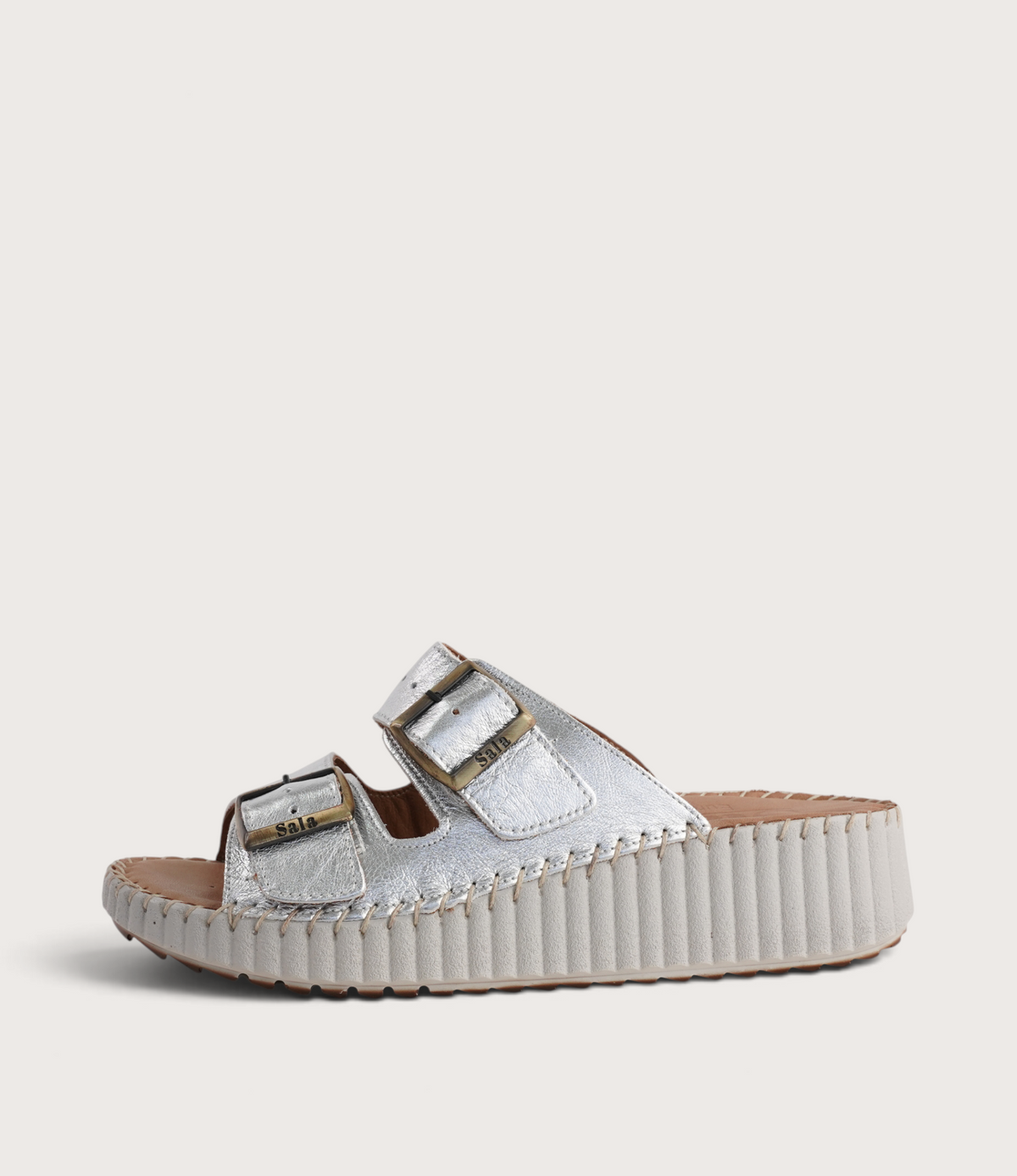 Solena Silver Leather Slides