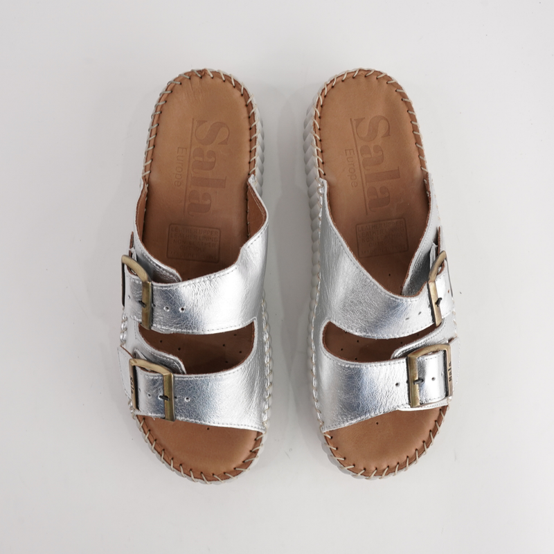 Solena Silver Leather Slides