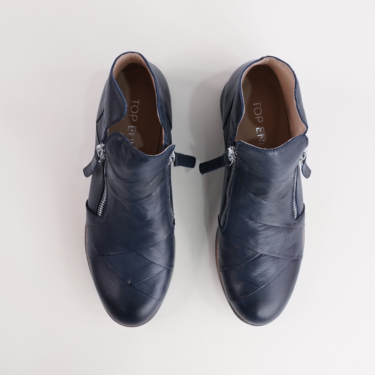 Omeah Navy/ Navy Leather Ankle Boots