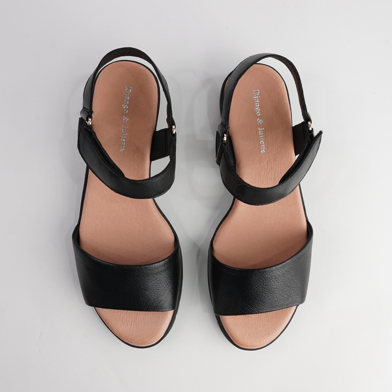 Minne Black/ Black Sole Leather Sandals