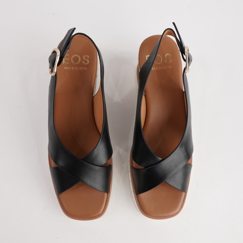 Hayla Black Leather Wedges