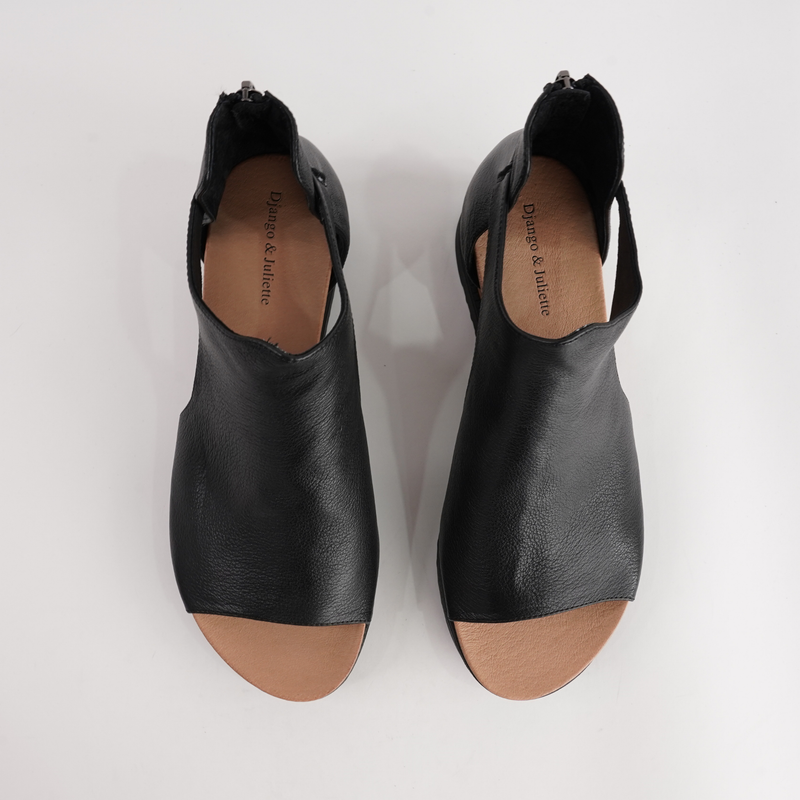 Ambatto Black/ Black Sole Leather Sandals
