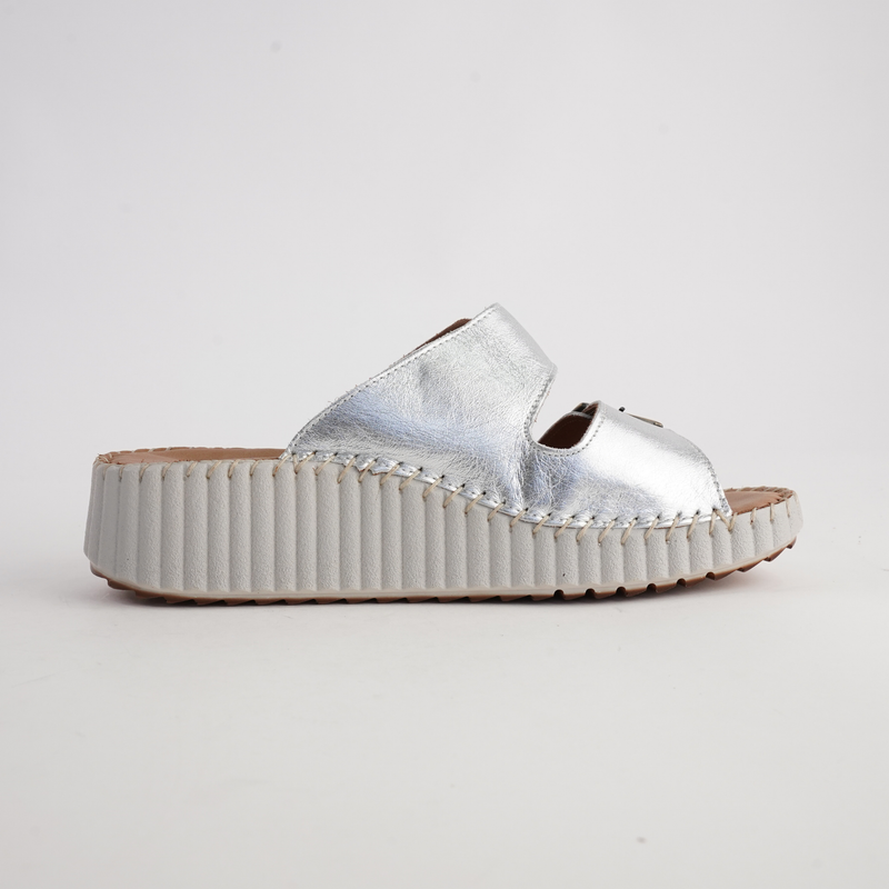 Solena Silver Leather Slides