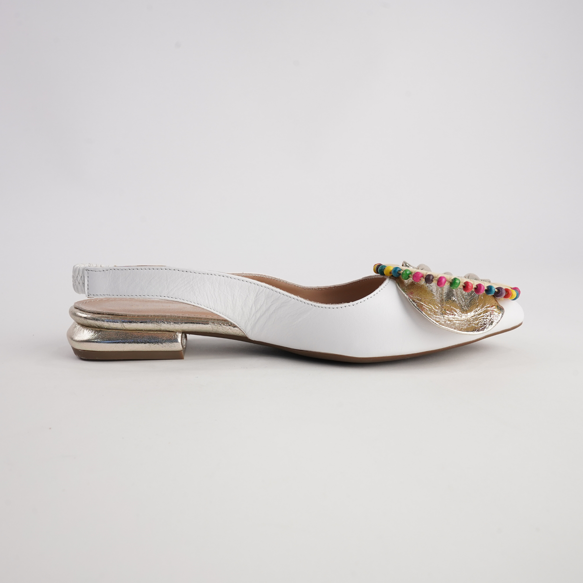 Vesper White/ Gold Leather Flats - WITH GRACE | Shouz