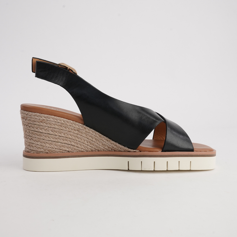 Hayla Black Leather Wedges