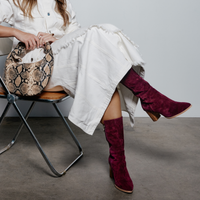 Aisley Burgundy Suede/ Natural Heel Boots - DJANGO AND JULIETTE | Shouz