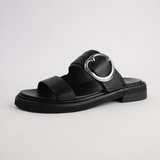 Stary Black Leather Slides