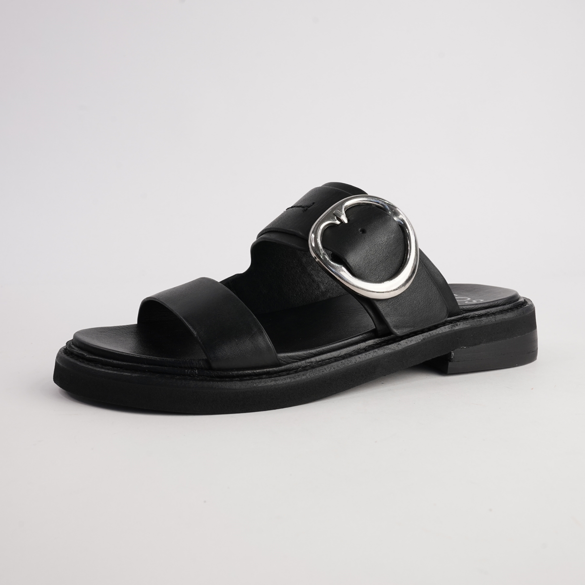 Stary Black Leather Slides - EOS FOOTWEAR | Shouz