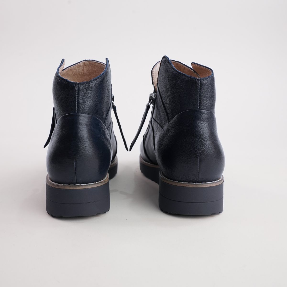 Omeah Navy/ Navy Leather Ankle Boots