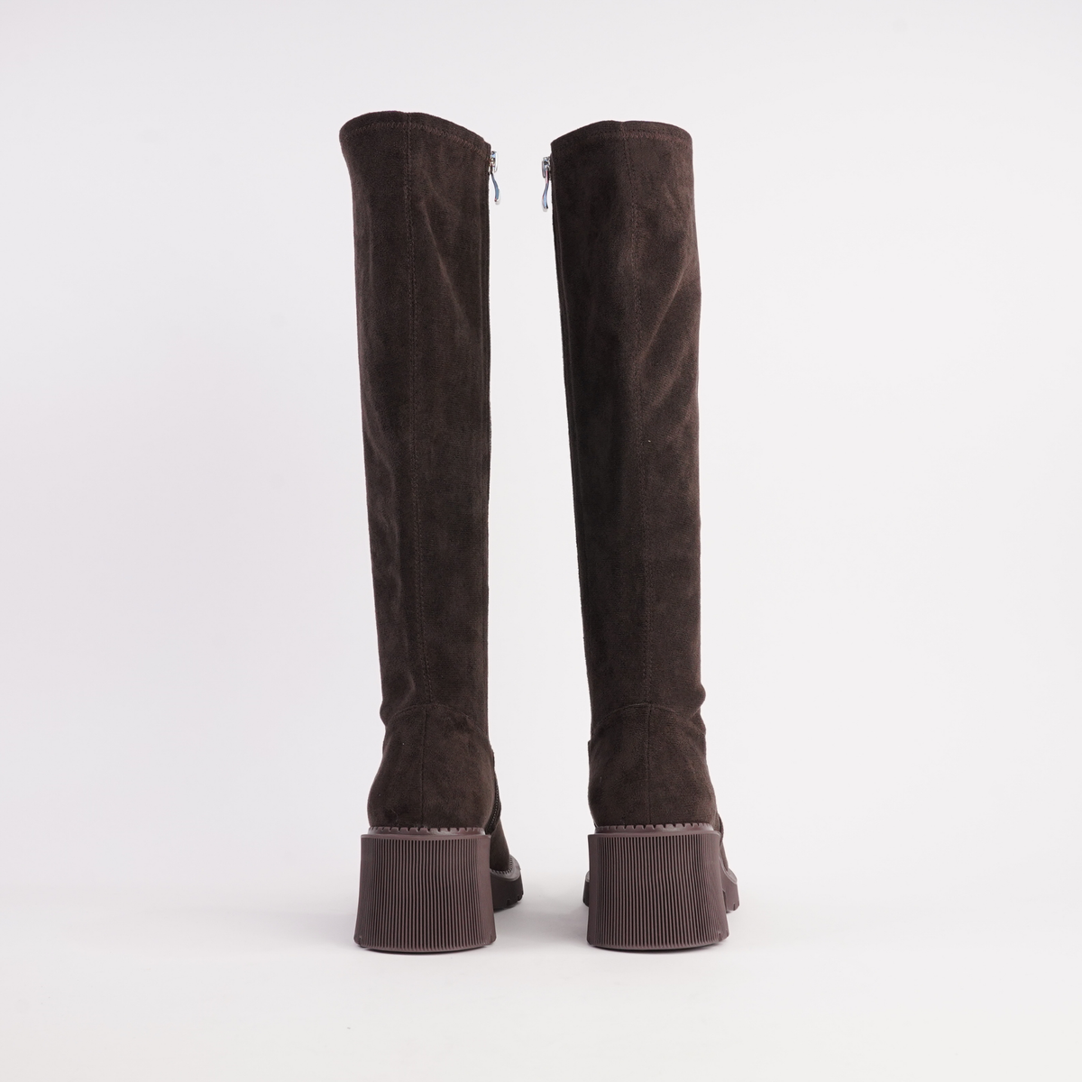 Zina Choc Suede Stretch Knee High Boots - DJANGO AND JULIETTE | Shouz