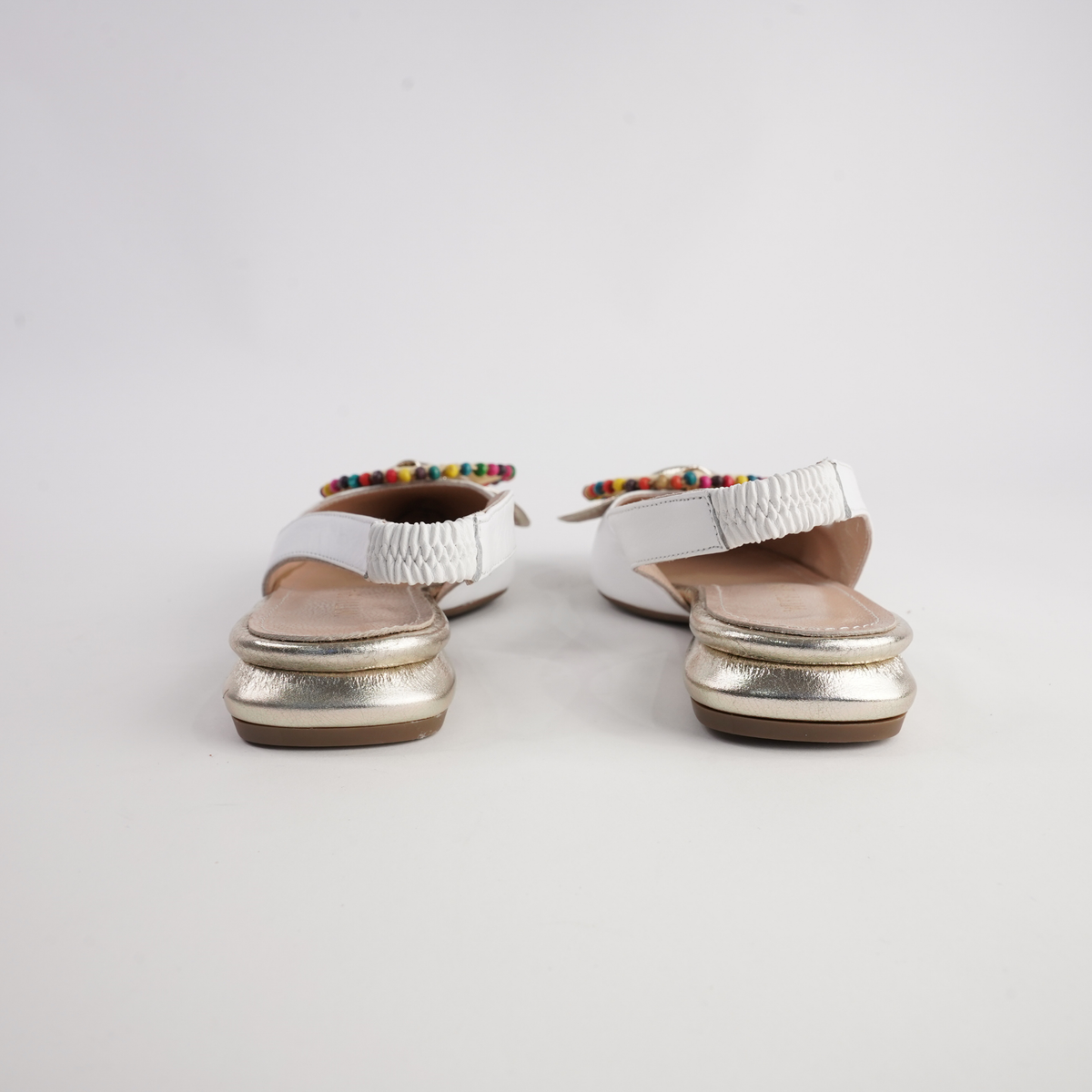 Vesper White/ Gold Leather Flats - WITH GRACE | Shouz