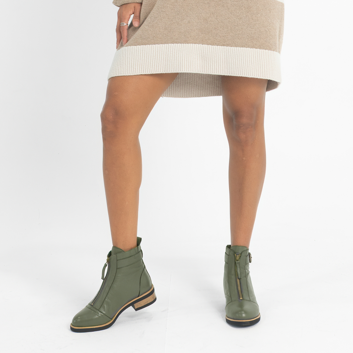 Dooley Olive Leather Ankle Boots