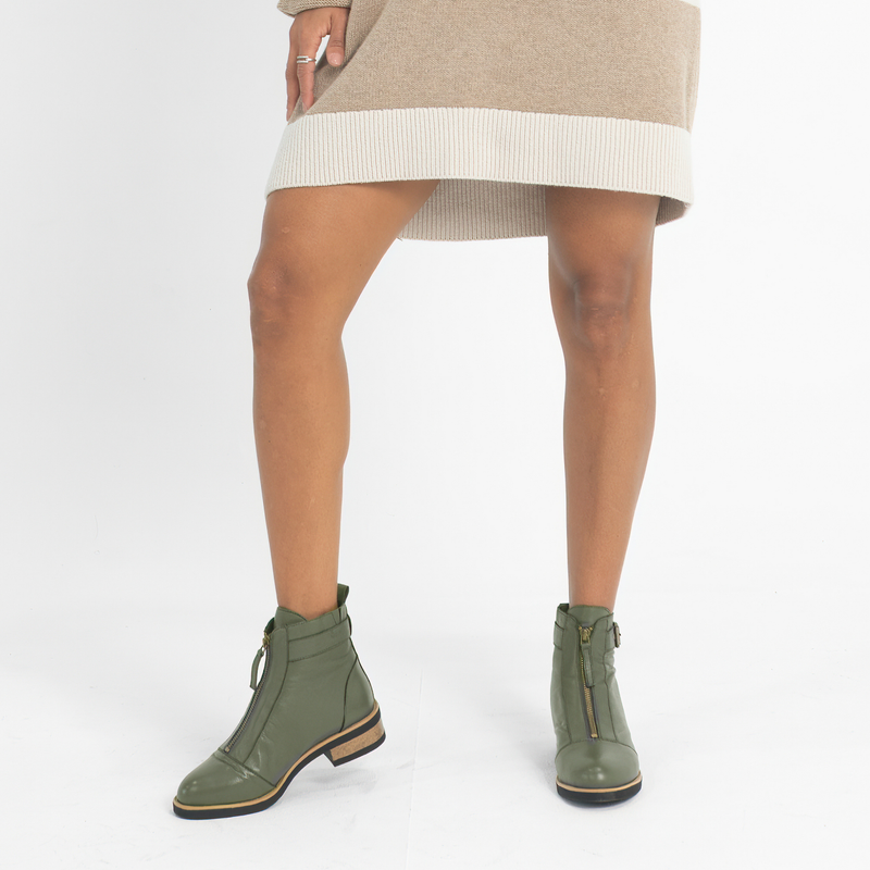 Dooley Olive Leather Ankle Boots