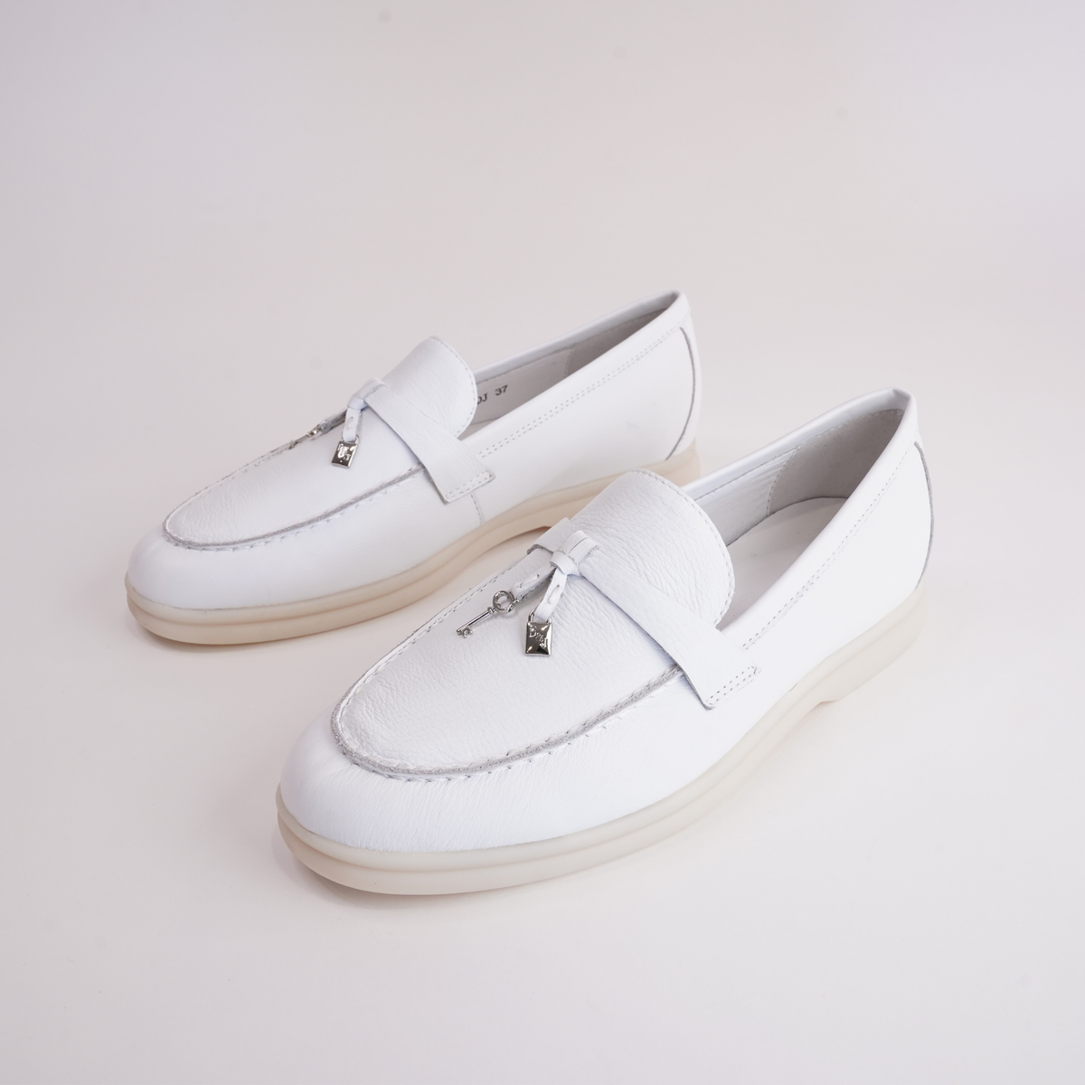 Lydea White Leather Loafers