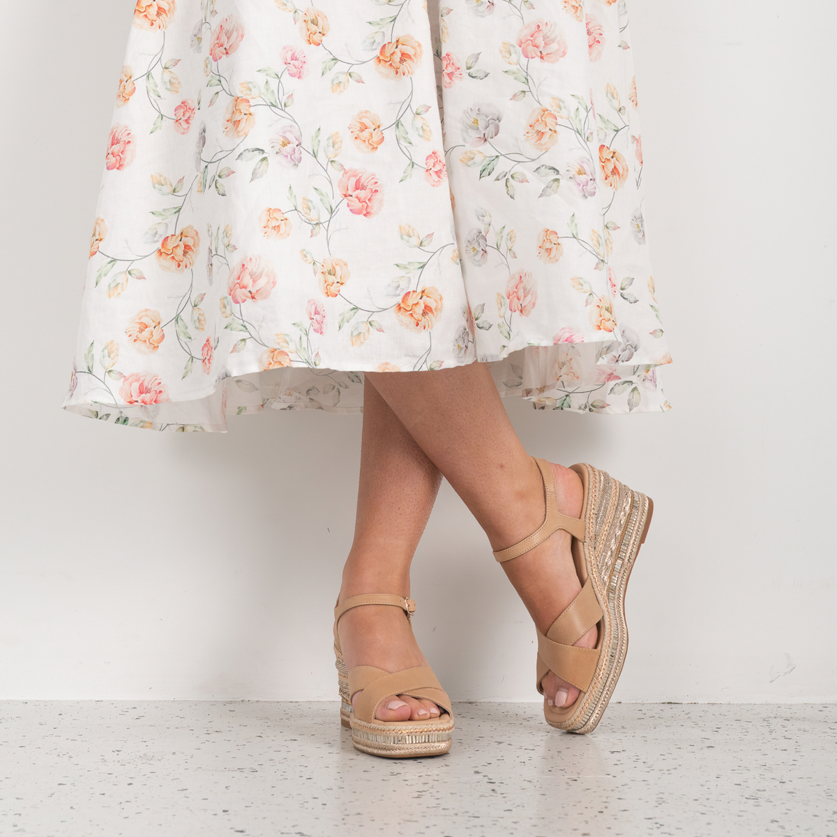 Orgal Cappuccino Leather Espadrille Wedges
