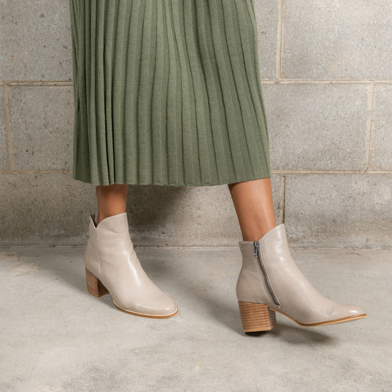 Mockas Taupe Leather Ankle Boots