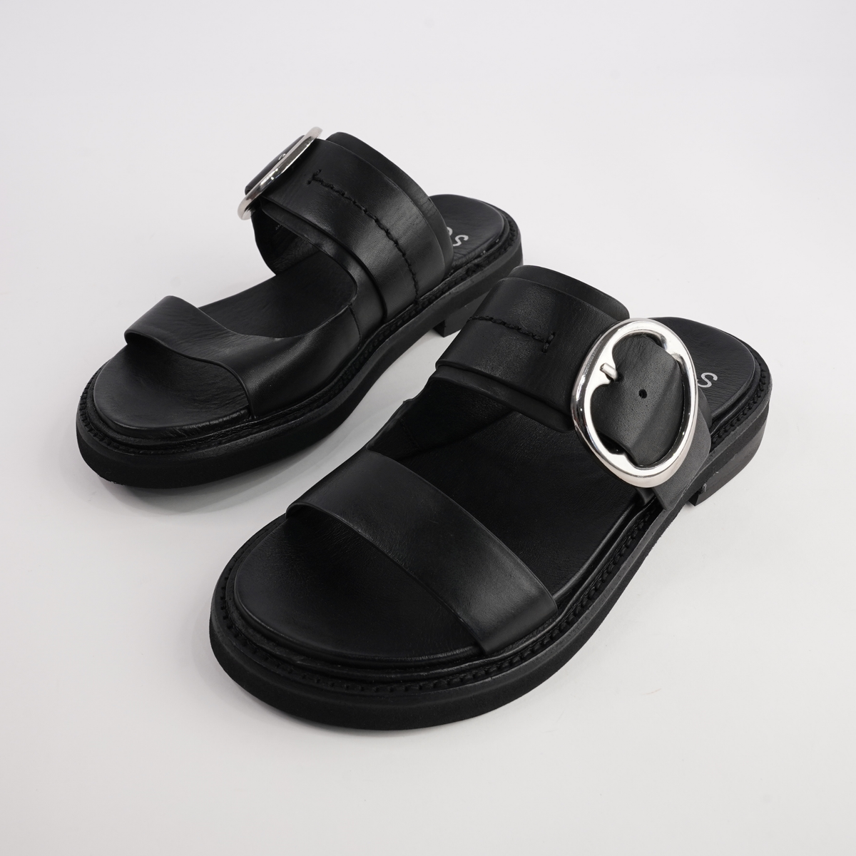 Stary Black Leather Slides