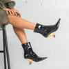 Ag-24573 Black Patent/ Gold Heel Leather Ankle Boots