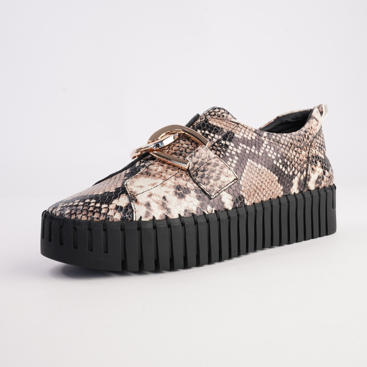 Breeza Black Caramel Snake Leather/ Black Sole Sneakers - DJANGO AND JULIETTE | Shouz