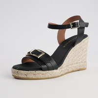 Wren Doya Negro Leather Espadrille Wedges