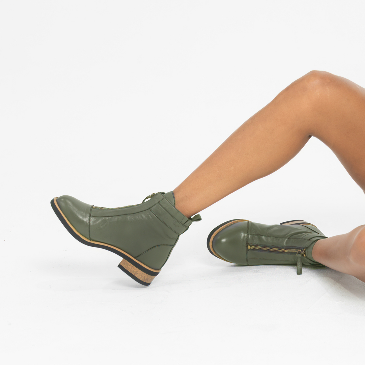 Dooley Olive Leather Ankle Boots