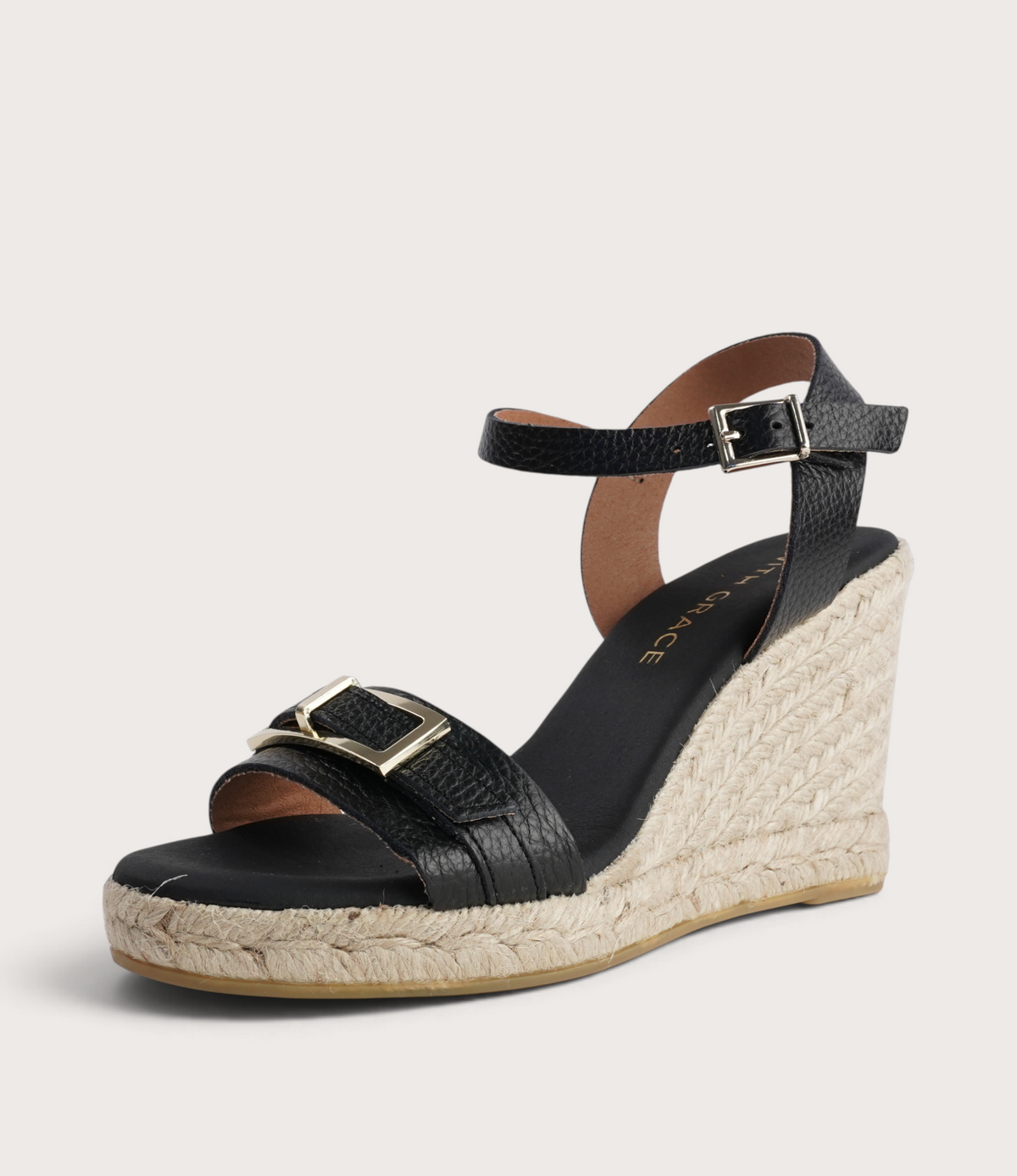 Wren Doya Negro Leather Espadrille Wedges