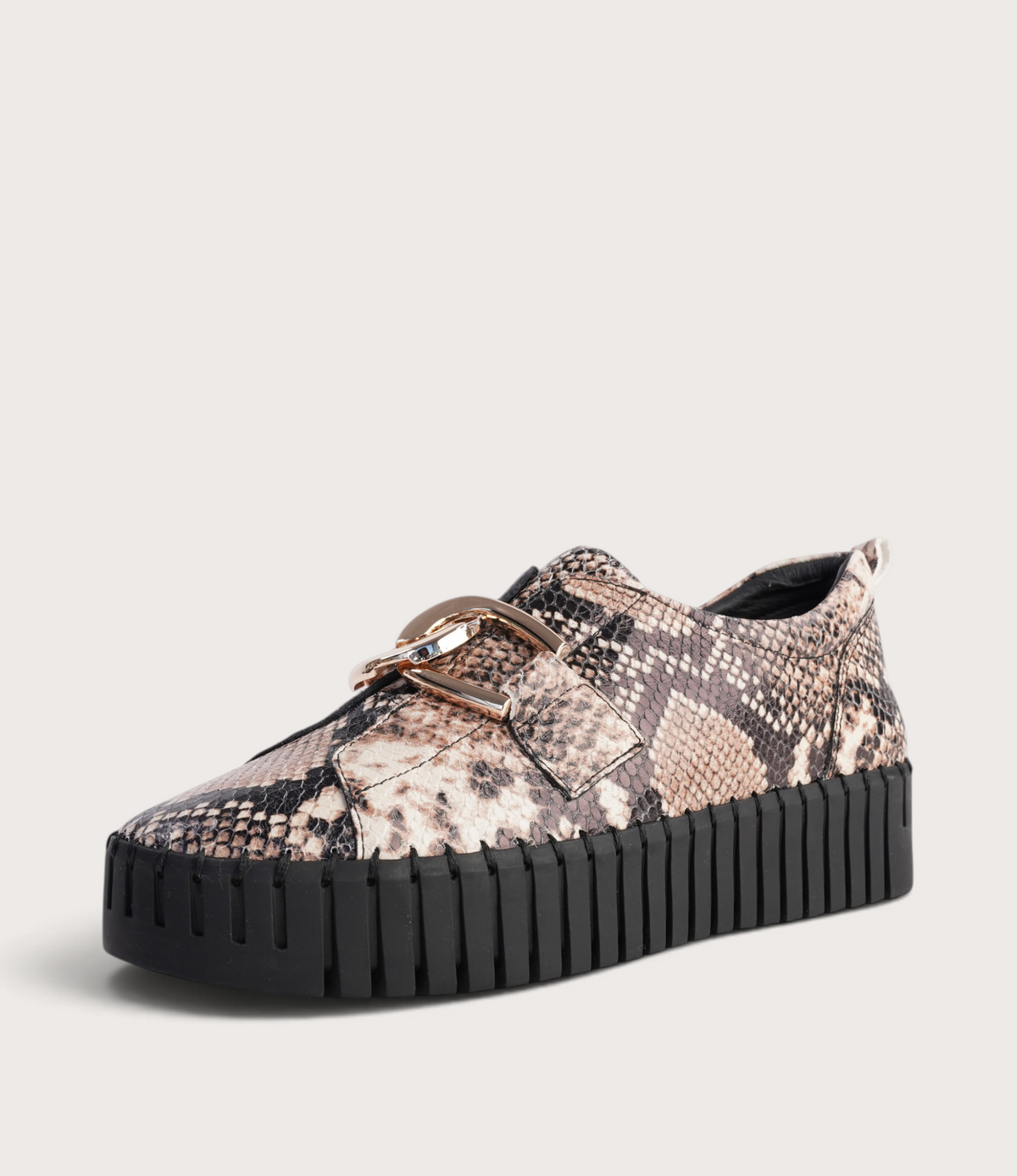 Breeza Black Caramel Snake Leather/ Black Sole Sneakers
