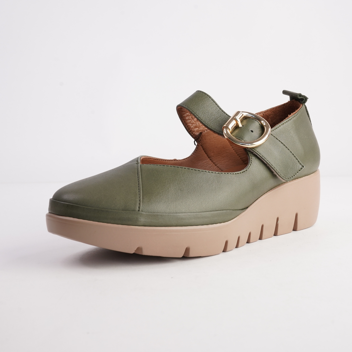 Solo Dark Olive Leather Flats - SALA | Shouz