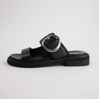 Stary Black Leather Slides