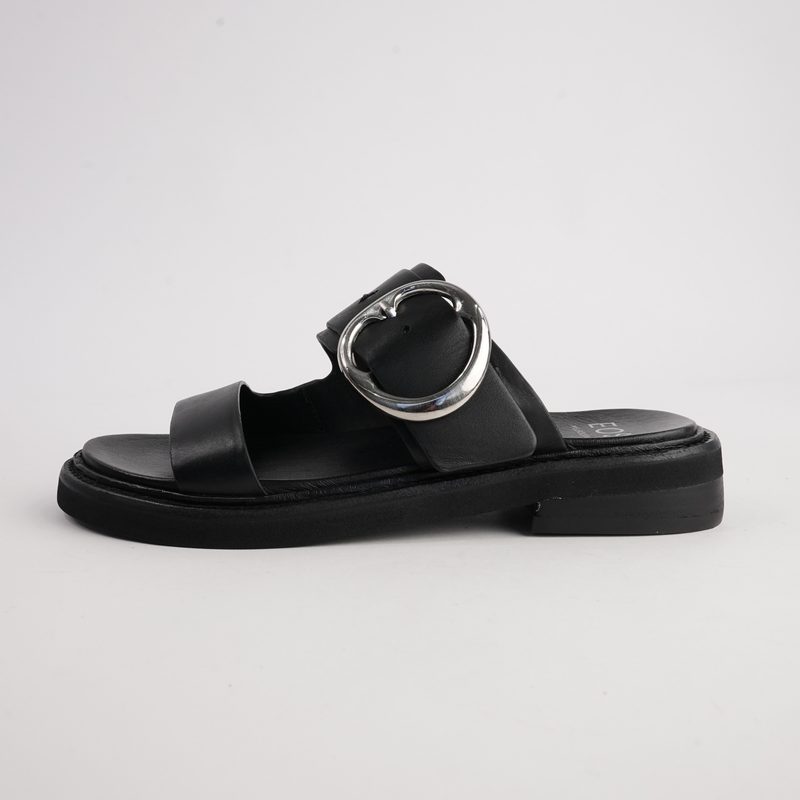 Stary Black Leather Slides