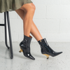 Ag-24573 Black Patent/ Gold Heel Leather Ankle Boots