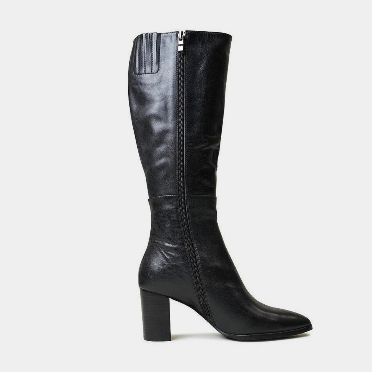 Allouta Black Leather Knee High Boots - Shouz