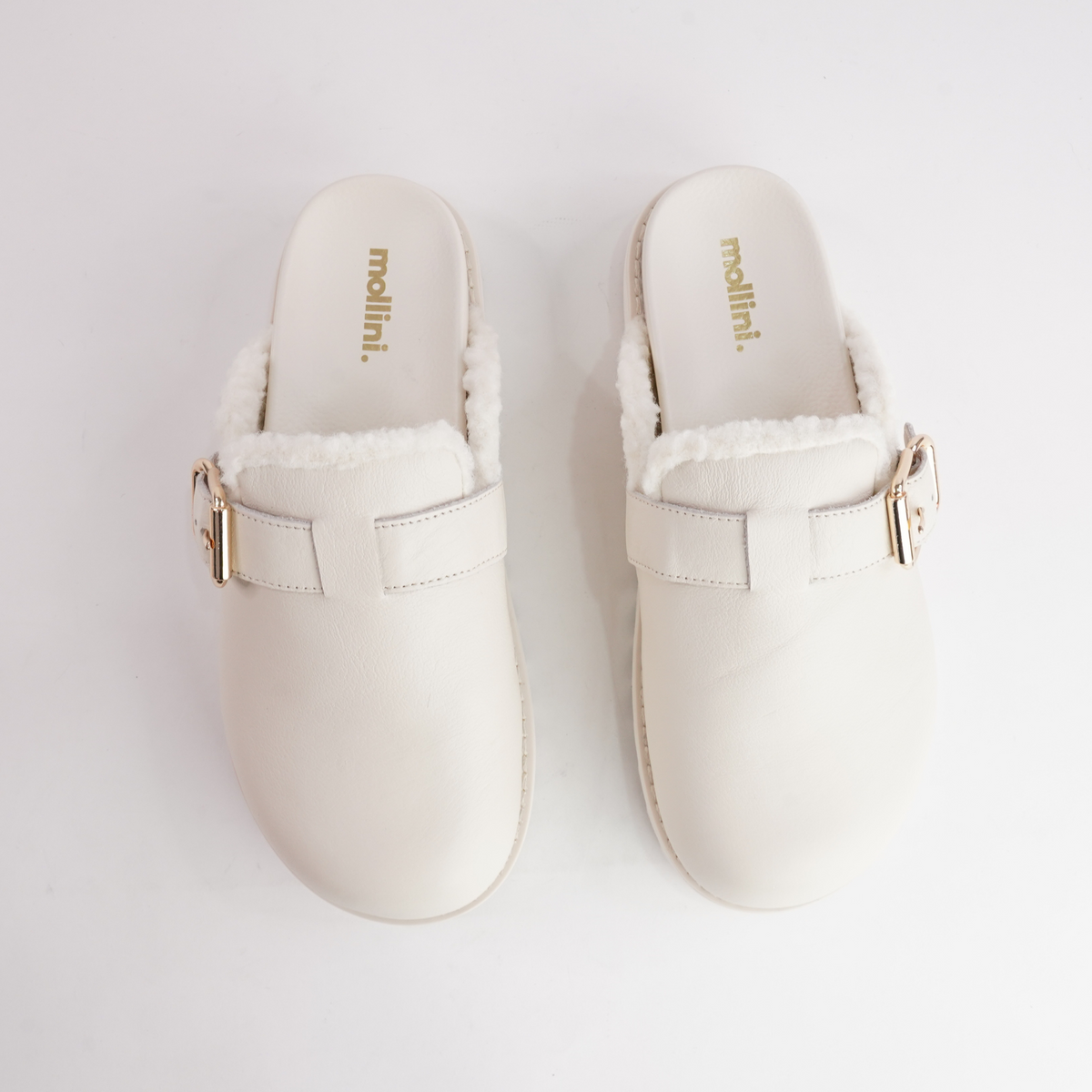 Merchah Cream Leather Mules - MOLLINI | Shouz