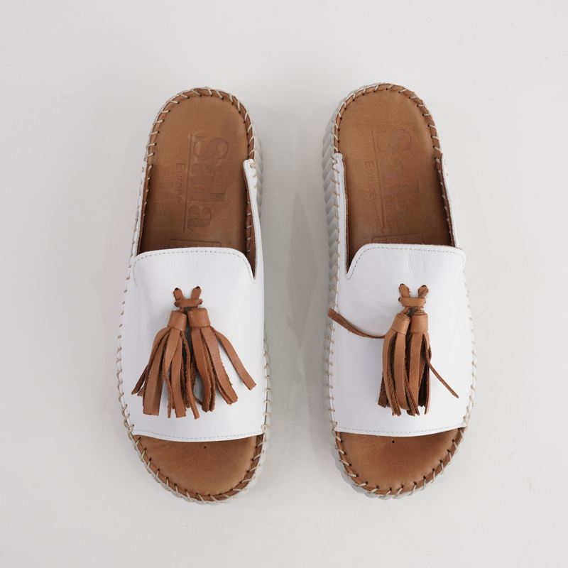 Sonny White/ Coconut Leather Slides