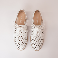 Otay White Leather/ White Sole Lace Up Flats