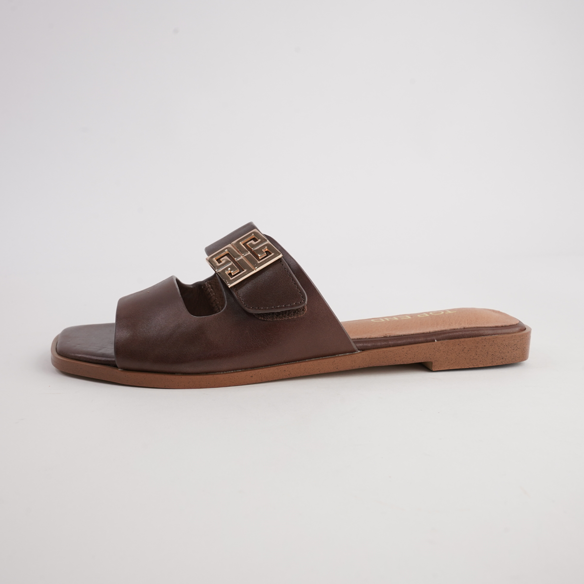 Larino Choc Leather Slides - TOP END | Shouz