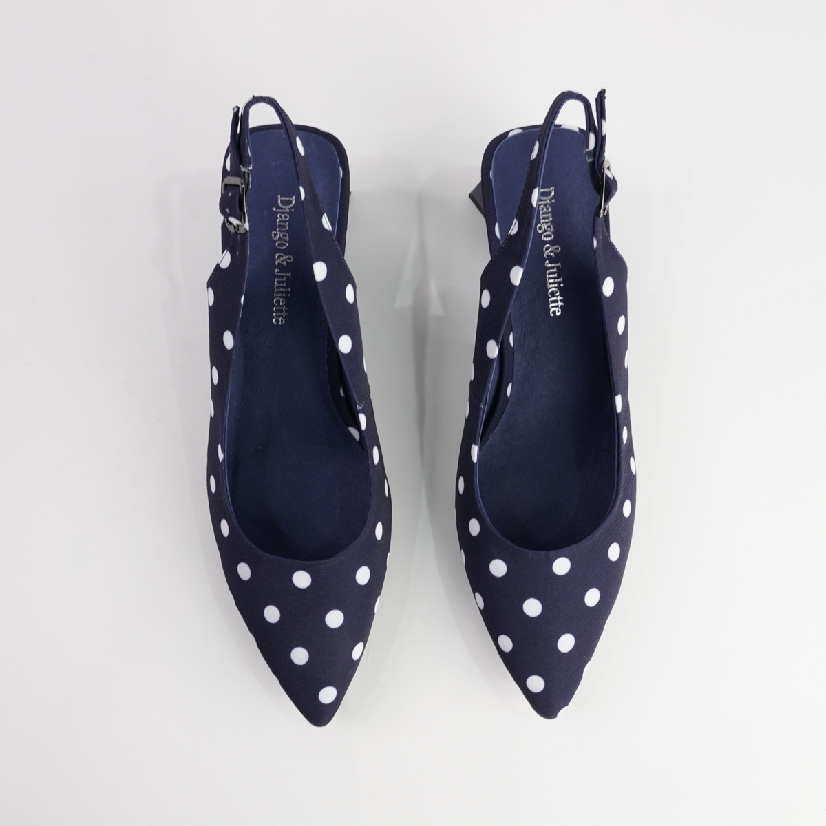 Ihops Navy White Spots Leather Heels - DJANGO AND JULIETTE | Shouz