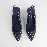 Ihops Navy White Spots Leather Heels