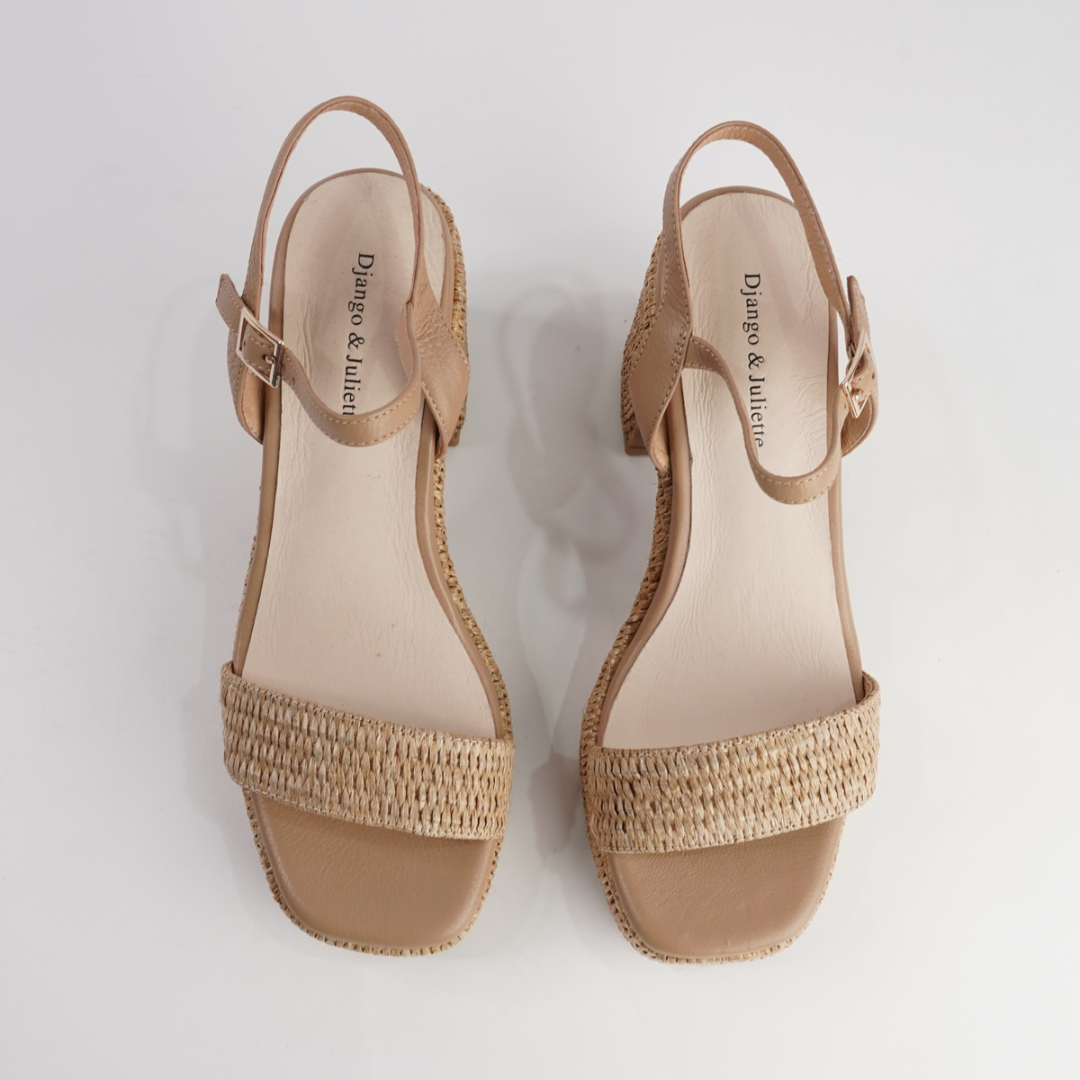 Kondry Natural Raffia/ Camel Leather Heels - DJANGO AND JULIETTE | Shouz