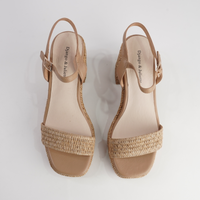 Kondry Natural Raffia/ Camel Leather Heels